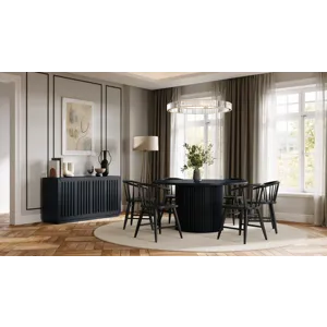 Auden 60\" Round Mid-Century Modern Fluted Pedestal Base Dining Table