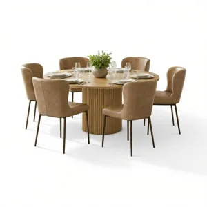 Auden 7-Piece Mid-Century Modern Dining Set With Easley Upholstered Chairs