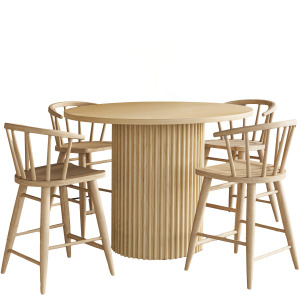 Auden Mid-Century Modern 5-Piece Counter Height Dining Set With Round Table And Spindle Back Barstools