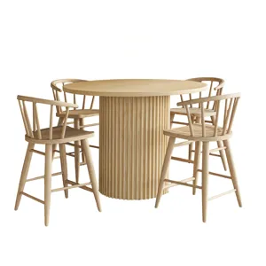 Auden Mid-Century Modern 5-Piece Counter Height Dining Set With Round Table And Spindle Back Barstools