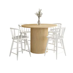 Auden Mid-Century Modern 5-Piece Counter Height Dining Set With Round Table And Spindle Back Barstoo