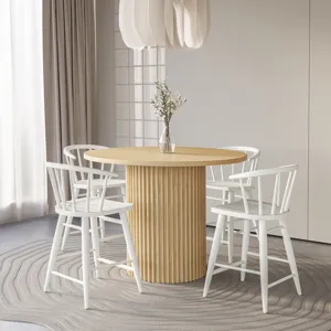 Auden Mid-Century Modern 5-Piece Counter Height Dining Set With Round Table And Spindle Back Barstoo