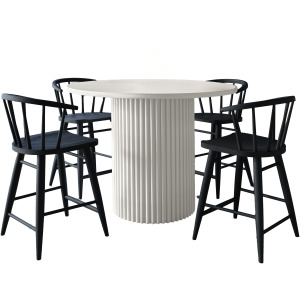 Auden Mid-Century Modern 5-Piece Counter Height Dining Set With Round Table And Spindle Back Barstools