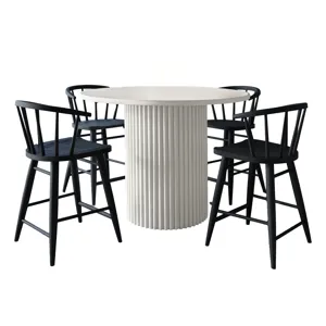 Auden Mid-Century Modern 5-Piece Counter Height Dining Set With Round Table And Spindle Back Barstools