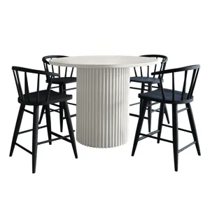 Auden Mid-Century Modern 5-Piece Counter Height Dining Set With Round Table And Spindle Back Barstoo