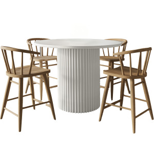 Auden Mid-Century Modern 5-Piece Counter Height Dining Set With Round Table And Spindle Back Barstools