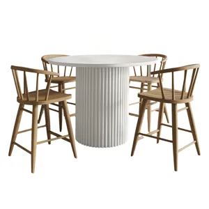 Auden Mid-Century Modern 5-Piece Counter Height Dining Set With Round Table And Spindle Back Barstoo