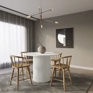 Auden Mid-Century Modern 5-Piece Counter Height Dining Set With Round Table And Spindle Back Barstoo