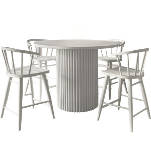 Auden Mid-Century Modern 5-Piece Counter Height Dining Set With Round Table And Spindle Back Barstools