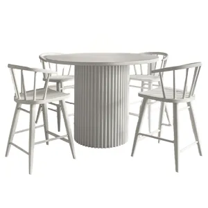 Auden Mid-Century Modern 5-Piece Counter Height Dining Set With Round Table And Spindle Back Barstoo