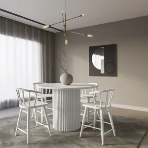 Auden Mid-Century Modern 5-Piece Counter Height Dining Set With Round Table And Spindle Back Barstoo