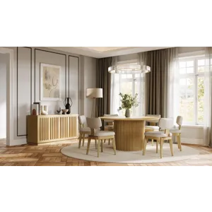 Maven 60\" Mid-Century Modern Fluted Four Door Sideboard Storage Cabinet