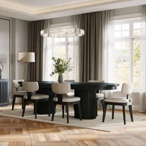 Auden 101" Seven Piece Mid-Century Modern Double Pedestal Dining Set With Upholstered Chairs