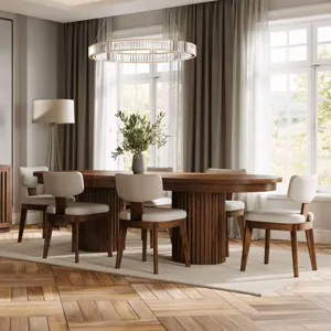 Auden 101" Seven Piece Mid-Century Modern Double Pedestal Dining Set With Upholstered Chairs