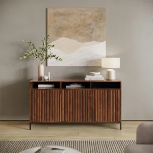 Ryder 60\" Modern Fluted Door Solid Wood Console Storage TV Stand Cabinet
