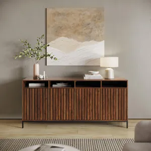 Ryder 70\" Modern Fluted Door Solid Wood Console Storage TV Stand Cabinet