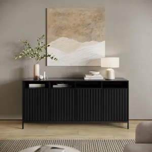 Ryder 70\" Modern Fluted Door Solid Wood Console Storage TV Stand Cabinet