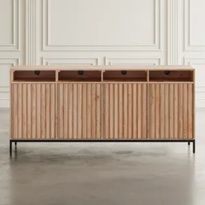 Ryder 70\" Modern Fluted Door Solid Wood Console Storage TV Stand Cabinet