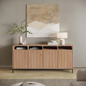 Ryder 70\" Modern Fluted Door Solid Wood Console Storage TV Stand Cabinet
