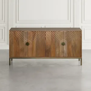 Asher 69\" Solid Wood Mid-Century Modern Curved Arch Sideboard Cabinet