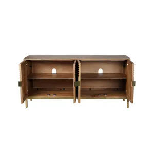 Asher 69\" Solid Wood Mid-Century Modern Curved Arch Sideboard Cabinet