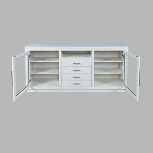 Auburn Hills 70\" Contemporary Media Console With Tempered Glass Doors, Drawers And Adjustable Shelv