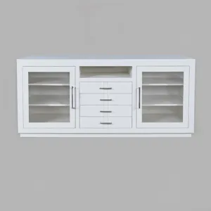 Auburn Hills 70\" Contemporary Media Console With Tempered Glass Doors, Drawers And Adjustable Shelv