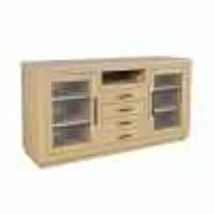 Auburn Hills 60\" Contemporary Media Console With Tempered Glass Doors, Drawers And Adjustable Shelv
