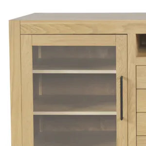 Auburn Hills 70\" Contemporary Media Console With Tempered Glass Doors, Drawers And Adjustable Shelv