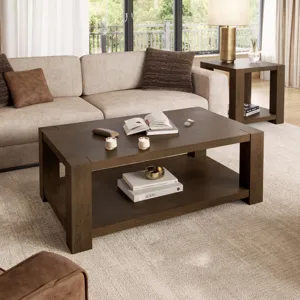 Brownstone 50\" Transitional Modern Block-Frame Coffee Table With Storage And Wheels