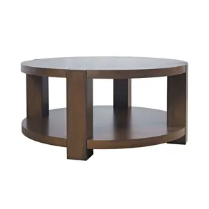 Brownstone 40\" Round Transitional Modern Block-Frame Coffee Table With Wheels