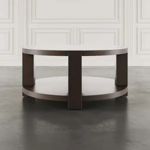 Brownstone 40\" Round Transitional Modern Block-Frame Coffee Table With Wheels