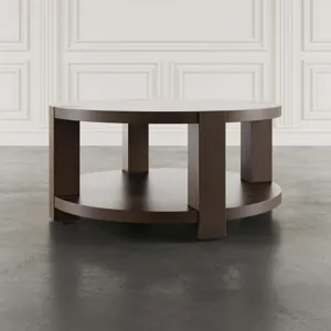 Brownstone 40\" Round Transitional Modern Block-Frame Coffee Table With Wheels