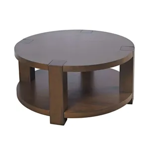 Brownstone 40\" Round Transitional Modern Block-Frame Coffee Table With Wheels