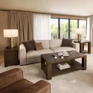 Brownstone Three Piece Living Room Transitional Rectangular Coffee Table With End Tables Set