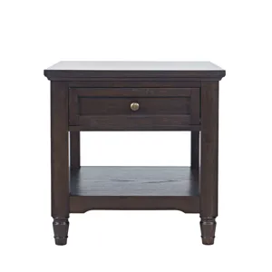 Brentwood Modern Transitional 24\" Square End Table With Drawer And Storage Shelf