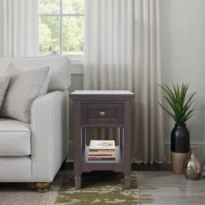 Brentwood Modern Transitional Chairside End Table With Drawer And Storage Shelf