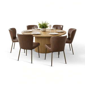 Auden 7-Piece Mid-Century Modern Dining Set With Easley Upholstered Chairs