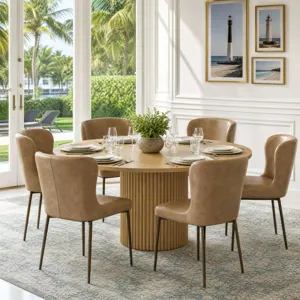 Auden 7-Piece Mid-Century Modern Dining Set With Easley Upholstered Chairs