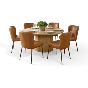 Auden 7-Piece Mid-Century Modern Dining Set With Easley Upholstered Chairs