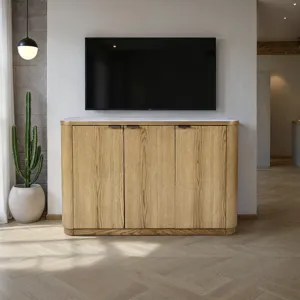 Janzen 50\" Minimalist Modern Curved Storage Console TV Cabinet With Adjustable Shelves