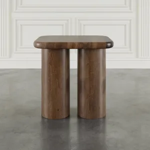 Mandara Global Modern Solid Wood Pillar Double Pedestal End Table