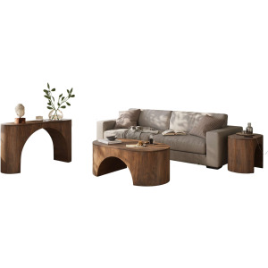 Luna Modern Architectural Three Piece Curved Living Room Table Set