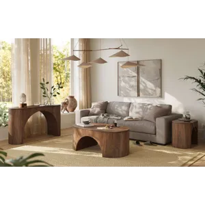 Luna Modern Architectural Three Piece Curved Living Room Table Set