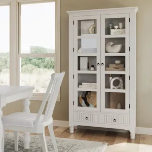 Westport Modern Farmhouse Tall Accent Storage Cabinet With Glass Doors And Adjustable Shelves
