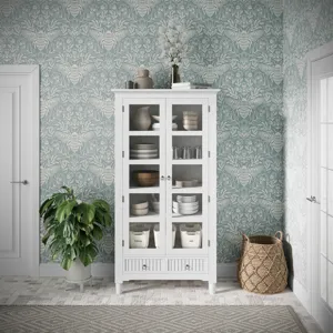 Westport Modern Farmhouse Tall Accent Storage Cabinet With Glass Doors And Adjustable Shelves