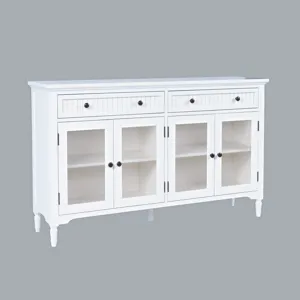 Westport 58" Glass Door Sideboard Cabinet a&euro;&ldquo; Cottage Transitional Buffet With Adjustable Shelves