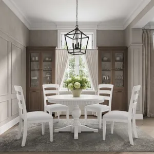 Westport Five Piece Modern Farmhouse 66" Pedestal Dining Set With Upholstered Ladderback Chairs