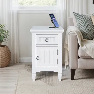 Westport Modern Farmhouse USB Charging Storage Cabinet Chairside End Table
