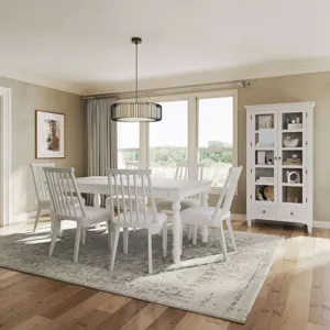 Westport Seven Piece Modern Farmhouse 72" Dining Set With Upholstered Dowel Back Chairs
